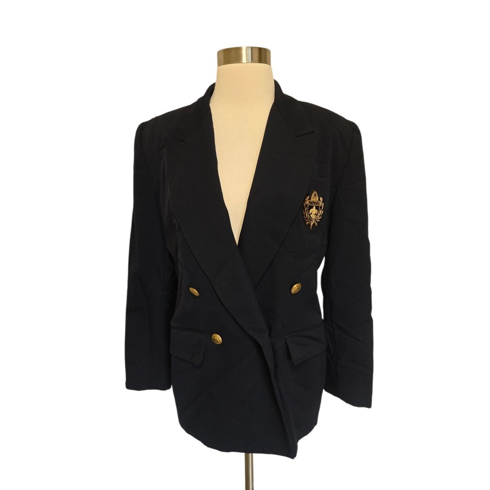 Ann Taylor Women 90s Vintage Blazer Jacket Size 4 Blue Wool School Uniform Style